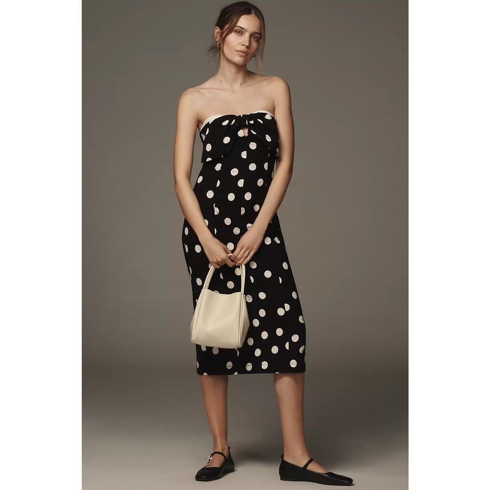 NWT Anthropologie Strapless Bow-Front Midi Dress $168 XL Black Removeable Straps